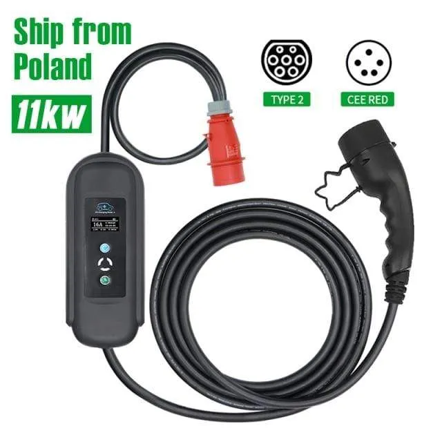 Wallbox 16A 3Phase Level 2 AC Ev Ladegerät 11kw Evse Ladegerät Tragbares Ladegerät Elektrofahrzeug Autoladegerät Typ 2 IEC62196 Typ 1