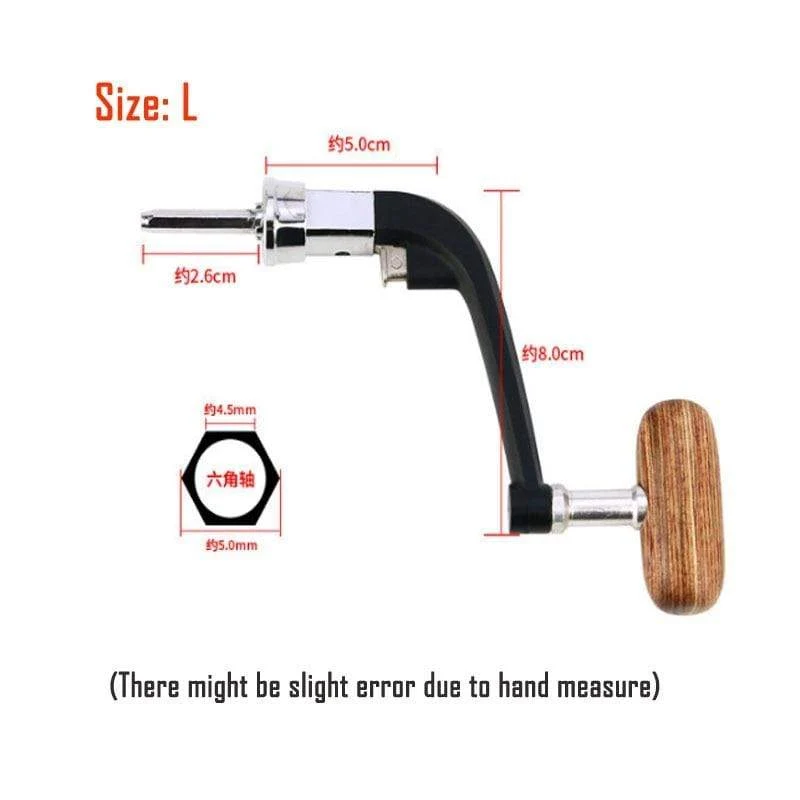 Vollmetall-Griff für Spinnangelrolle mit Holzknopf + kostenloser Schraube für See-, Fluss- und Felsköder, Ersatzteil für Angelgerät 500-7000