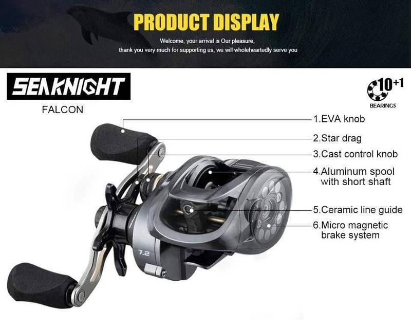 SeaKnight Marke FALCON/FALCAN2 Serie Baitcasting Angelrolle 7.2:1 8.1:1 Ultra-Linght 190g MAX Drag Power 18LB Lange Casting