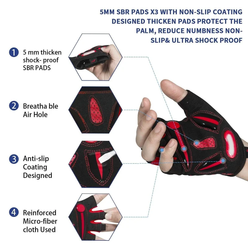 Fahrradhandschuhe Gel Stoßfeste MTB Rennradhandschuhe Atmungsaktive, langlebige Fahrradhandschuhe Rutschfeste Fahrradhandschuhe für Männer und Frauen