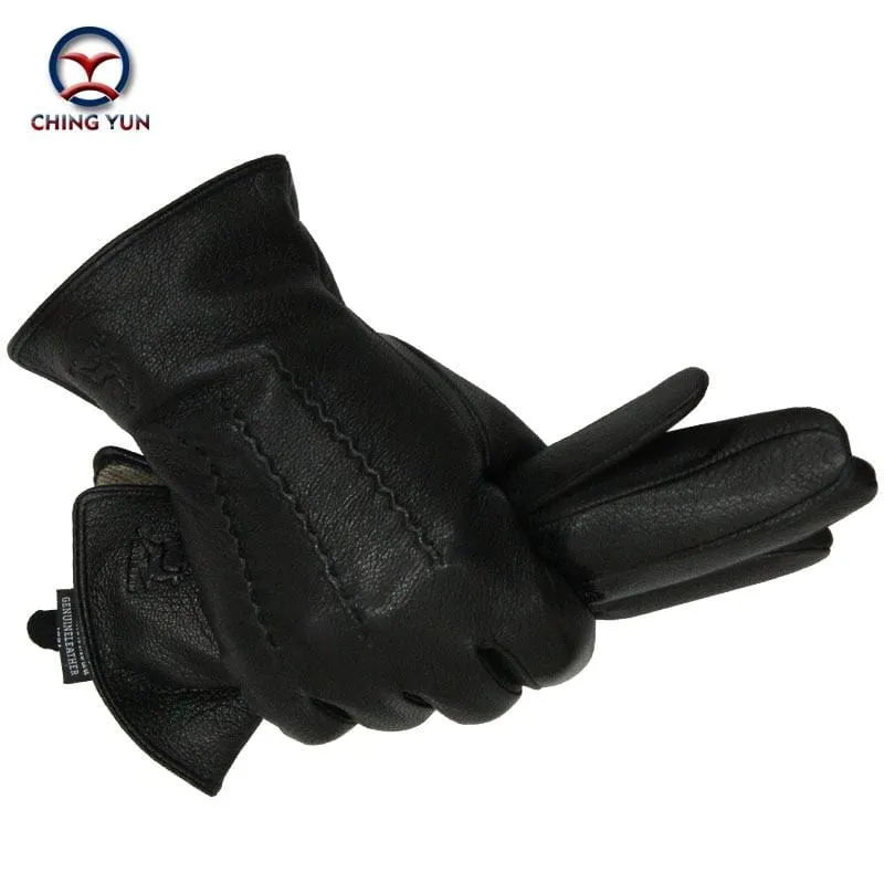 Winterhandschuhe aus Hirschleder für Herren, warm, weich, schwarzes Nähdesign, Herren-Fäustlinge imitieren Kaninchenhaar, 70 % Wollfutter-07