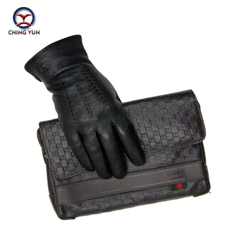Winterhandschuhe aus Hirschleder für Herren, warm, weich, schwarzes Nähdesign, Herren-Fäustlinge imitieren Kaninchenhaar, 70 % Wollfutter-07