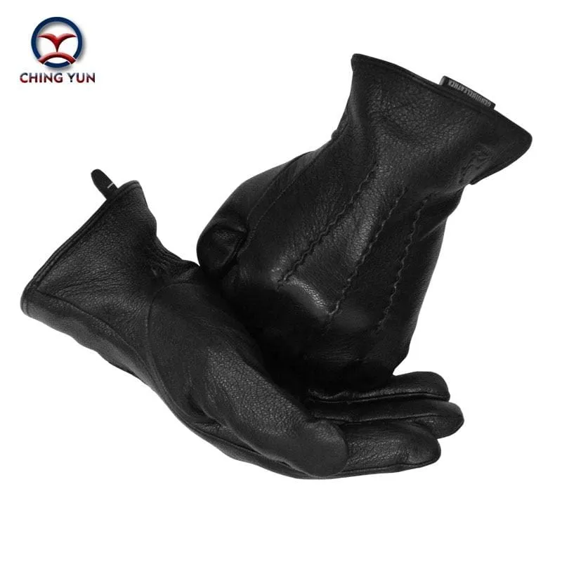 Winterhandschuhe aus Hirschleder für Herren, warm, weich, schwarzes Nähdesign, Herren-Fäustlinge imitieren Kaninchenhaar, 70 % Wollfutter-07