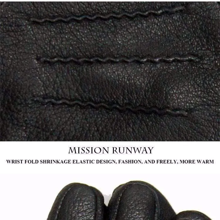 Winterhandschuhe aus Hirschleder für Herren, warm, weich, schwarzes Nähdesign, Herren-Fäustlinge imitieren Kaninchenhaar, 70 % Wollfutter-07