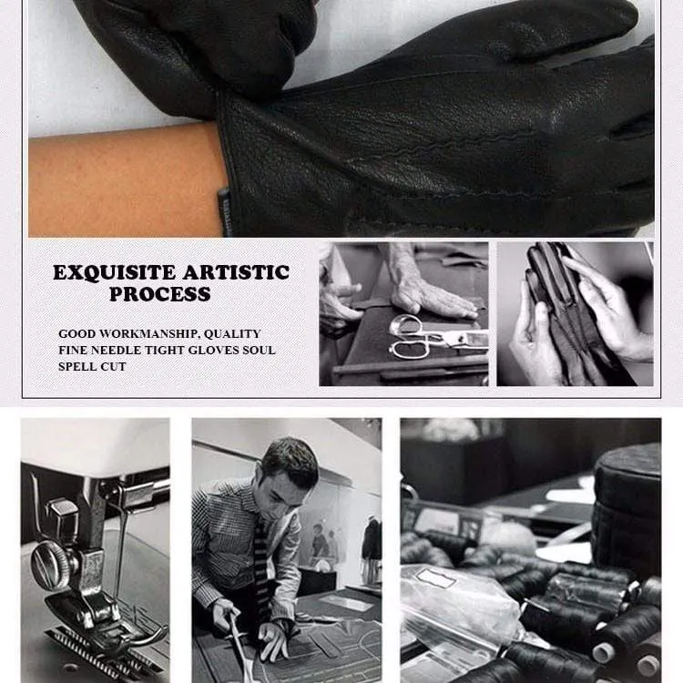 Winterhandschuhe aus Hirschleder für Herren, warm, weich, schwarzes Nähdesign, Herren-Fäustlinge imitieren Kaninchenhaar, 70 % Wollfutter-07