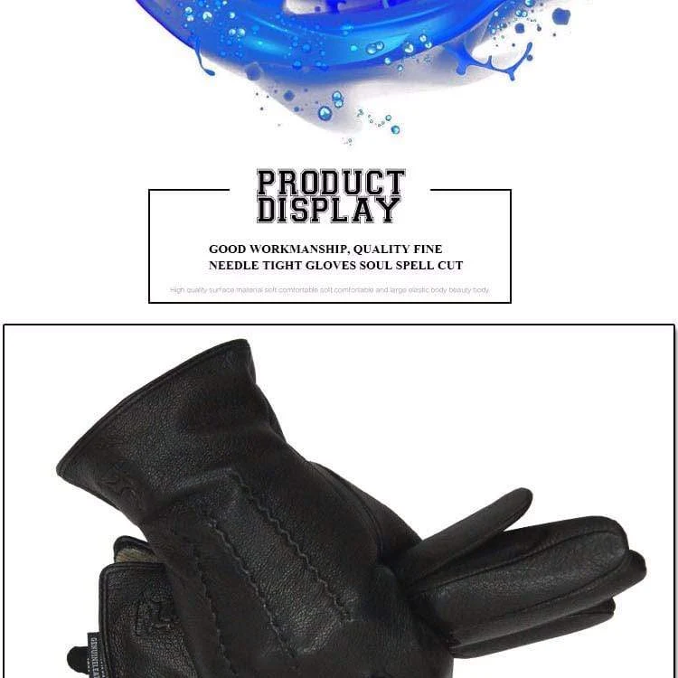 Winterhandschuhe aus Hirschleder für Herren, warm, weich, schwarzes Nähdesign, Herren-Fäustlinge imitieren Kaninchenhaar, 70 % Wollfutter-07