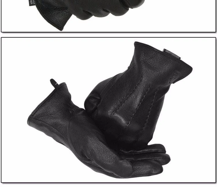 Winterhandschuhe aus Hirschleder für Herren, warm, weich, schwarzes Nähdesign, Herren-Fäustlinge imitieren Kaninchenhaar, 70 % Wollfutter-07