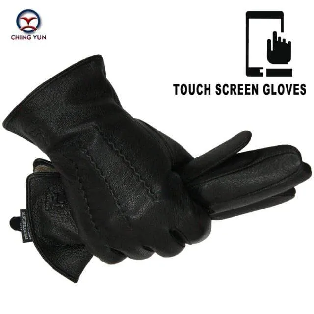 Winterhandschuhe aus Hirschleder für Herren, warm, weich, schwarzes Nähdesign, Herren-Fäustlinge imitieren Kaninchenhaar, 70 % Wollfutter-07