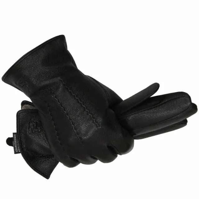 Winterhandschuhe aus Hirschleder für Herren, warm, weich, schwarzes Nähdesign, Herren-Fäustlinge imitieren Kaninchenhaar, 70 % Wollfutter-07
