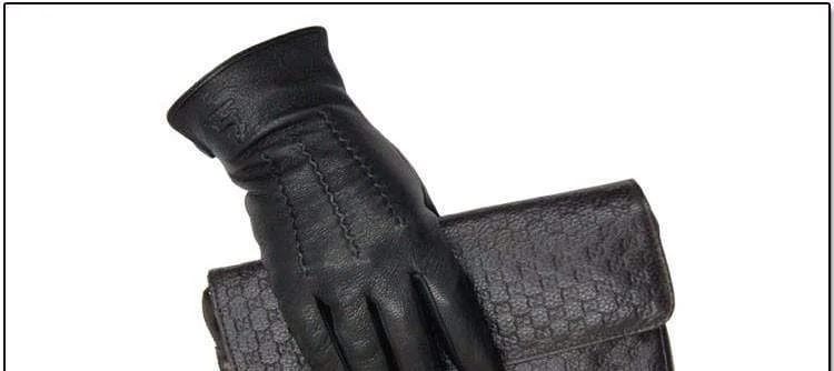 Winterhandschuhe aus Hirschleder für Herren, warm, weich, schwarzes Nähdesign, Herren-Fäustlinge imitieren Kaninchenhaar, 70 % Wollfutter-07