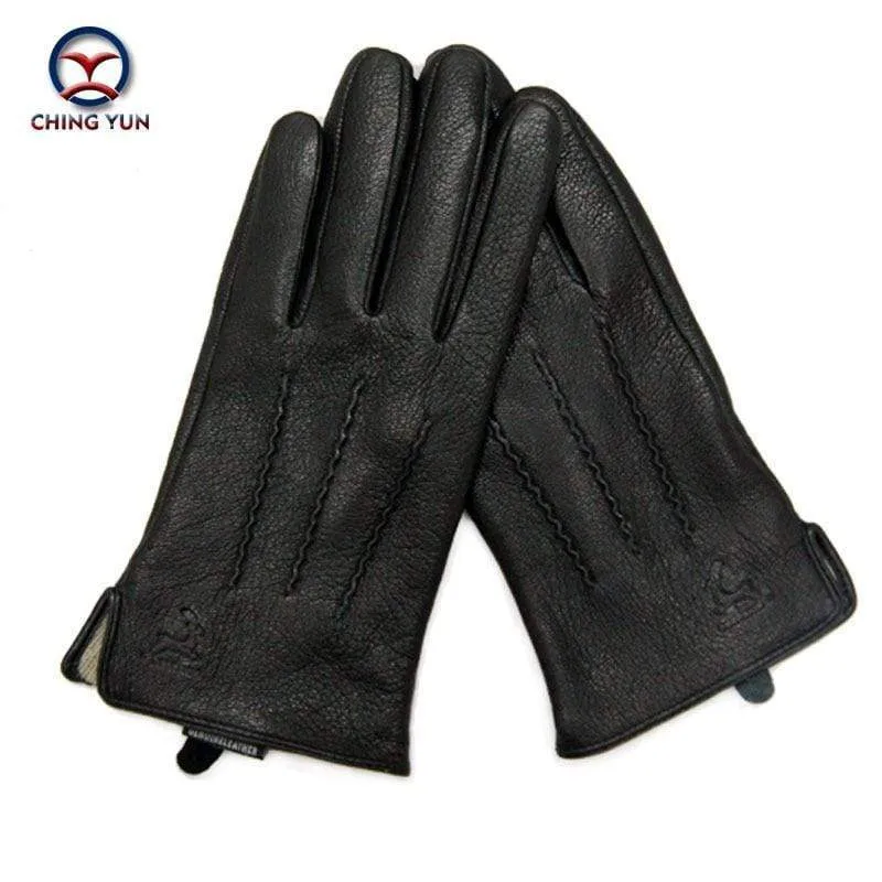 Winterhandschuhe aus Hirschleder für Herren, warm, weich, schwarzes Nähdesign, Herren-Fäustlinge imitieren Kaninchenhaar, 70 % Wollfutter-07