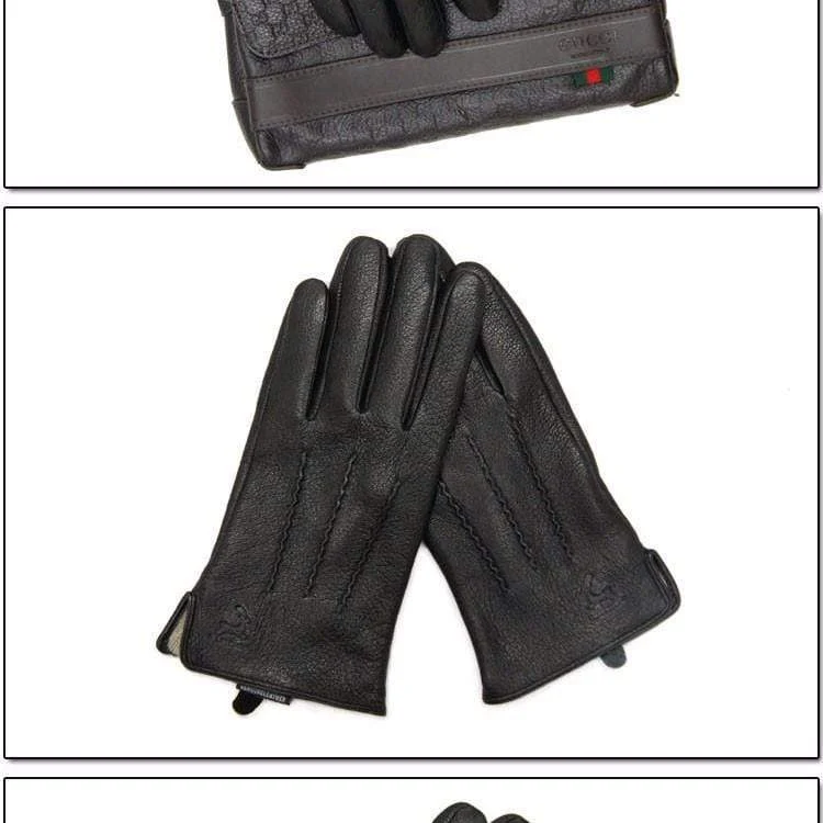 Winterhandschuhe aus Hirschleder für Herren, warm, weich, schwarzes Nähdesign, Herren-Fäustlinge imitieren Kaninchenhaar, 70 % Wollfutter-07