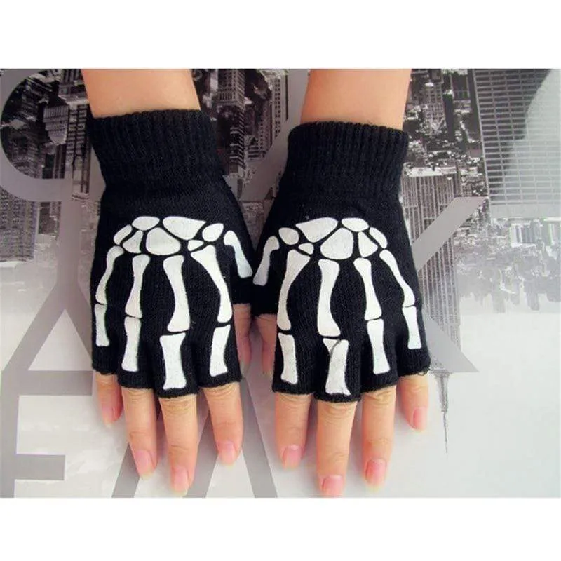 Halbfinger-Fahrradhandschuhe für Herren und Damen, Anti-Überspringen-Handschuhe zum Angeln, Wandern, Radfahren, Totenkopf-Handschuhe, schwarze Sporthandschuhe, Fahrradhandschuh