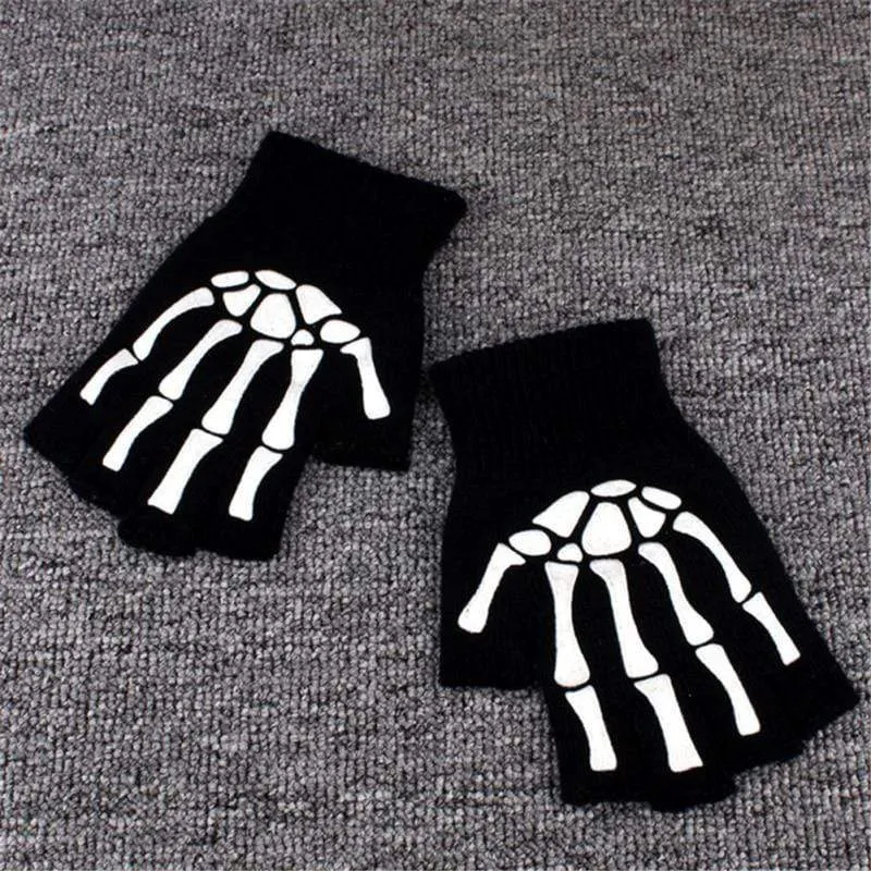 Halbfinger-Fahrradhandschuhe für Herren und Damen, Anti-Überspringen-Handschuhe zum Angeln, Wandern, Radfahren, Totenkopf-Handschuhe, schwarze Sporthandschuhe, Fahrradhandschuh