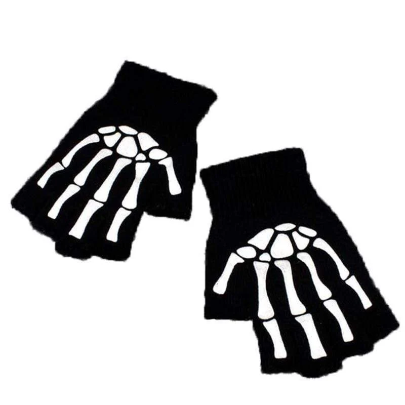 Halbfinger-Fahrradhandschuhe für Herren und Damen, Anti-Überspringen-Handschuhe zum Angeln, Wandern, Radfahren, Totenkopf-Handschuhe, schwarze Sporthandschuhe, Fahrradhandschuh