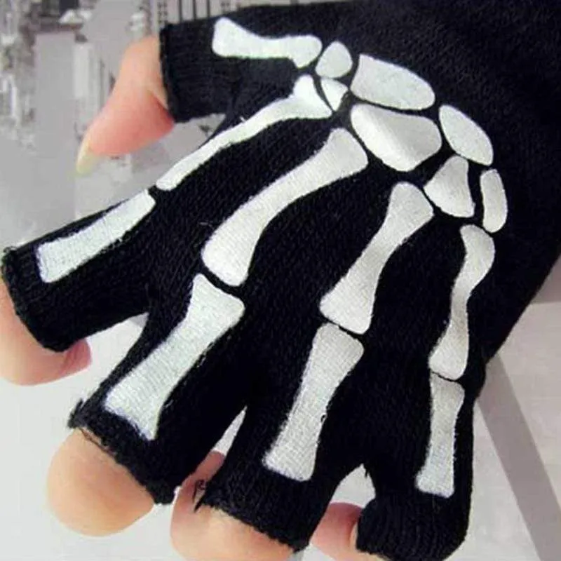Halbfinger-Fahrradhandschuhe für Herren und Damen, Anti-Überspringen-Handschuhe zum Angeln, Wandern, Radfahren, Totenkopf-Handschuhe, schwarze Sporthandschuhe, Fahrradhandschuh