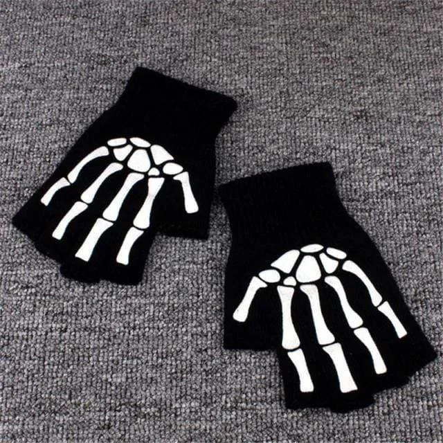 Halbfinger-Fahrradhandschuhe für Herren und Damen, Anti-Überspringen-Handschuhe zum Angeln, Wandern, Radfahren, Totenkopf-Handschuhe, schwarze Sporthandschuhe, Fahrradhandschuh