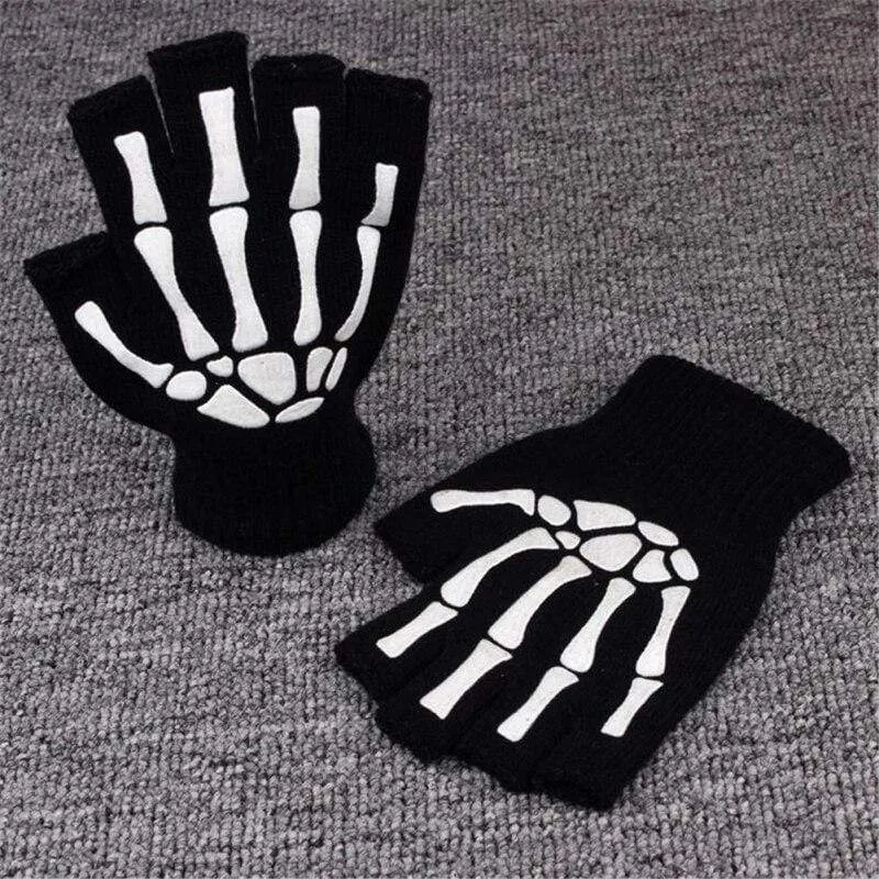 Halbfinger-Fahrradhandschuhe für Herren und Damen, Anti-Überspringen-Handschuhe zum Angeln, Wandern, Radfahren, Totenkopf-Handschuhe, schwarze Sporthandschuhe, Fahrradhandschuh