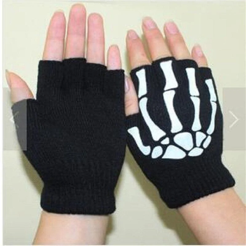 Halbfinger-Fahrradhandschuhe für Herren und Damen, Anti-Überspringen-Handschuhe zum Angeln, Wandern, Radfahren, Totenkopf-Handschuhe, schwarze Sporthandschuhe, Fahrradhandschuh