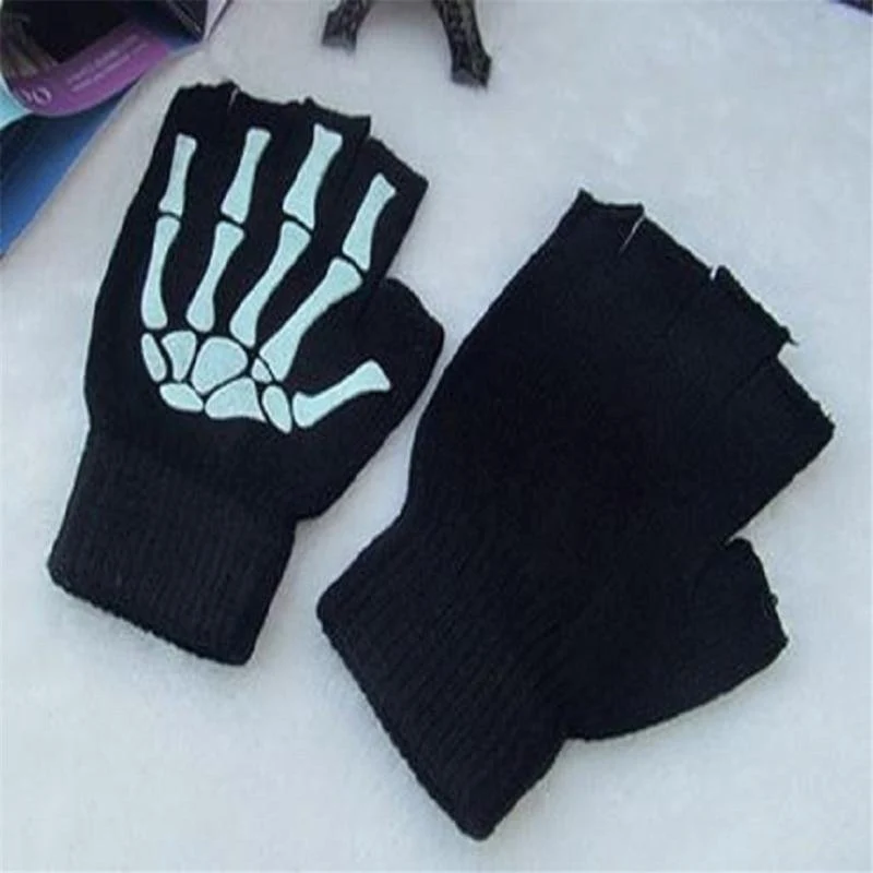 Halbfinger-Fahrradhandschuhe für Herren und Damen, Anti-Überspringen-Handschuhe zum Angeln, Wandern, Radfahren, Totenkopf-Handschuhe, schwarze Sporthandschuhe, Fahrradhandschuh