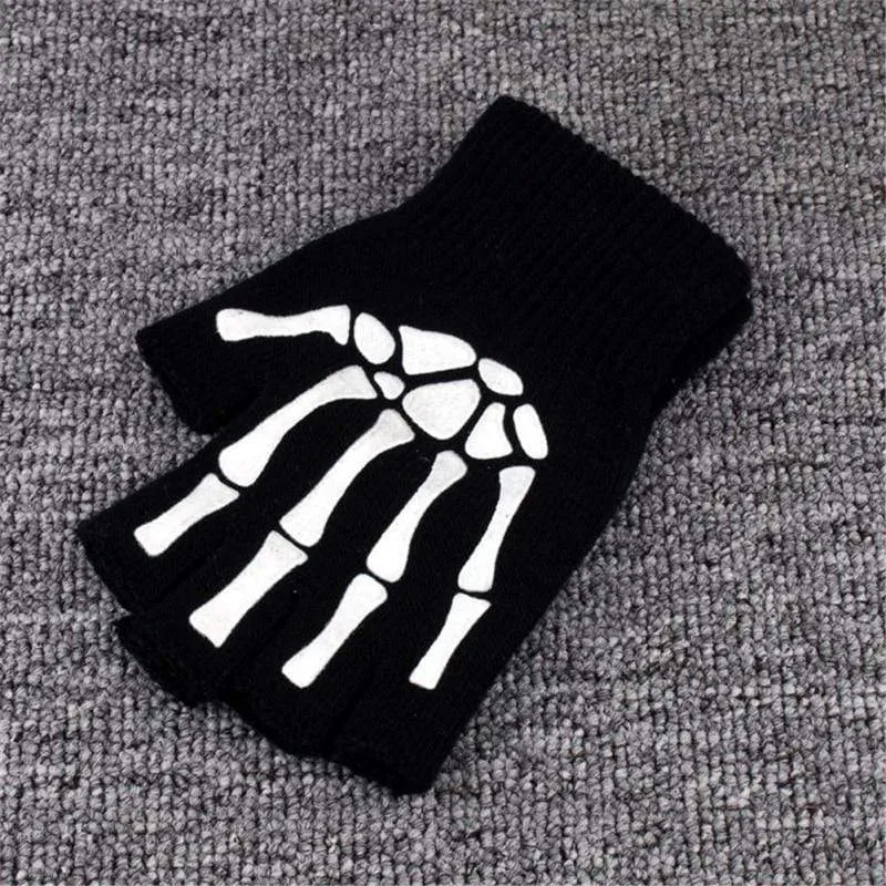 Halbfinger-Fahrradhandschuhe für Herren und Damen, Anti-Überspringen-Handschuhe zum Angeln, Wandern, Radfahren, Totenkopf-Handschuhe, schwarze Sporthandschuhe, Fahrradhandschuh