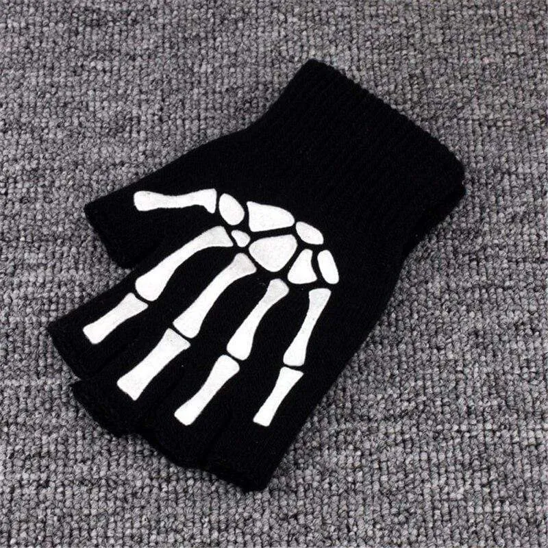 Halbfinger-Fahrradhandschuhe für Herren und Damen, Anti-Überspringen-Handschuhe zum Angeln, Wandern, Radfahren, Totenkopf-Handschuhe, schwarze Sporthandschuhe, Fahrradhandschuh