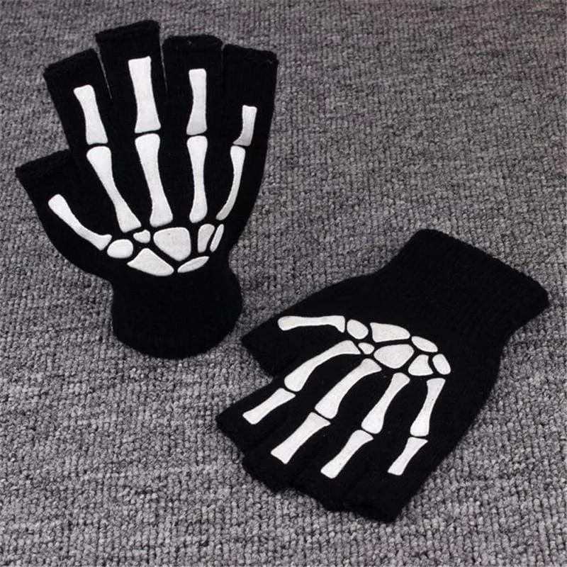 Halbfinger-Fahrradhandschuhe für Herren und Damen, Anti-Überspringen-Handschuhe zum Angeln, Wandern, Radfahren, Totenkopf-Handschuhe, schwarze Sporthandschuhe, Fahrradhandschuh