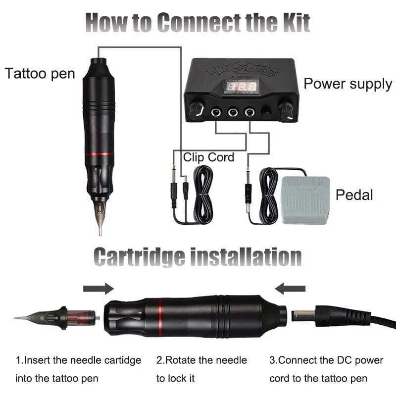 Komplette Tattoo-Maschine Kits Tattoo Netzteil Rotary Pen mit Patronennadeln Permanent Make-up Augenbrauen Tattoo Body Artist
