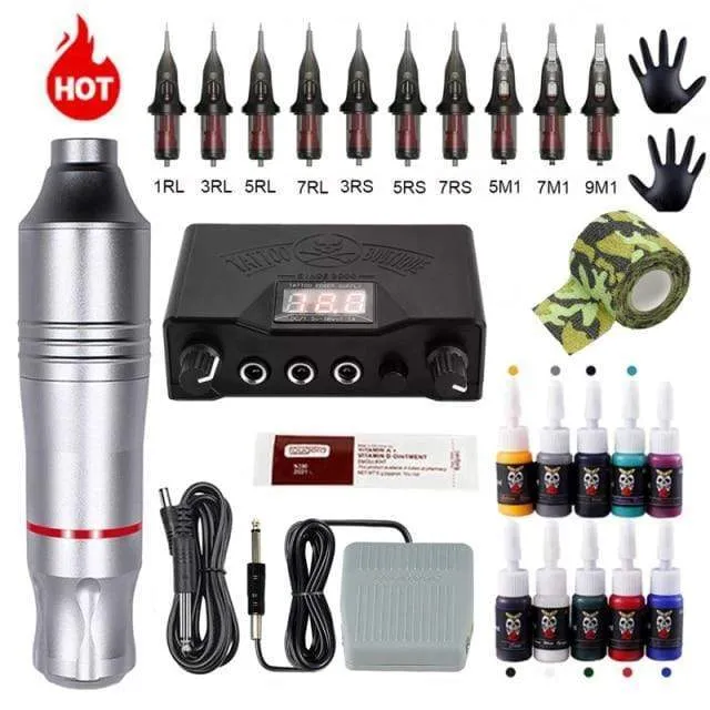 Komplette Tattoo-Maschine Kits Tattoo Netzteil Rotary Pen mit Patronennadeln Permanent Make-up Augenbrauen Tattoo Body Artist
