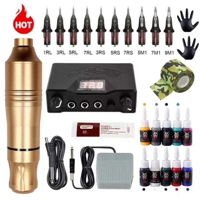 Komplette Tattoo-Maschine Kits Tattoo Netzteil Rotary Pen mit Patronennadeln Permanent Make-up Augenbrauen Tattoo Body Artist
