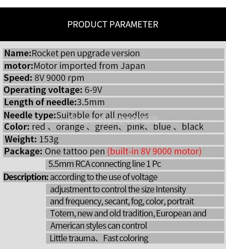Cartridge Rocket V1 Pen Rotary Tattoo Maschine Kits RCA Anschluss Shader Liner 6 Farben Verschiedene Tattoo-Ausrüstung