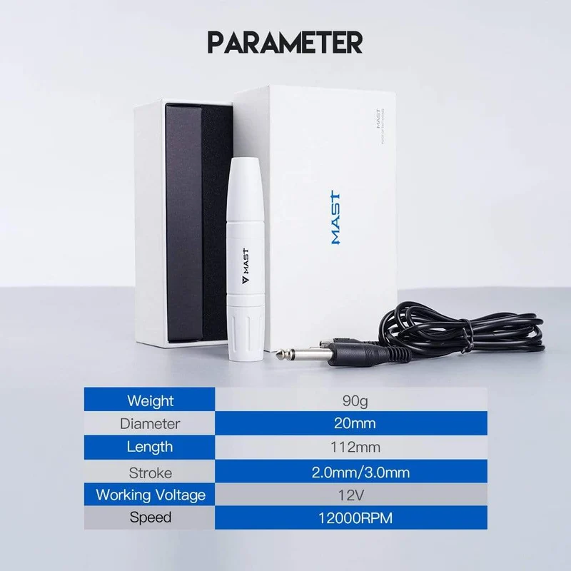 Mast Magi Makeup Rotary Tattoomaschine mit zwei Strichen, Stift, LCD-Stromversorgungsset mit Silikonhülle, Patronennadelset