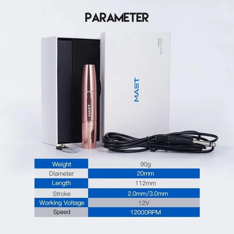 Rose Gold Farbe leistungsstarke RCA Permanent Make-up 2.0 und 3.0 Stoke Rotary Tattoo Gun Maschine Stift Augenbrauen Lippen Patrone
