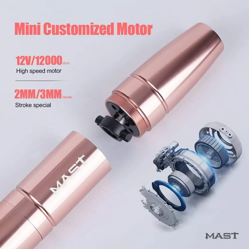 Rose Gold Farbe leistungsstarke RCA Permanent Make-up 2.0 und 3.0 Stoke Rotary Tattoo Gun Maschine Stift Augenbrauen Lippen Patrone