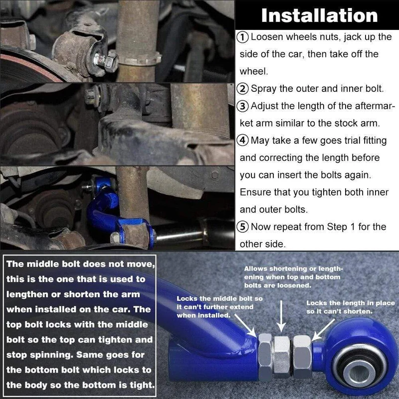 PQY - Zugstange blau für 95–98 240SX S14 S15 R33 hinten verstellbarer Sturz-Querlenkersatz, Aufhängung PQY9817