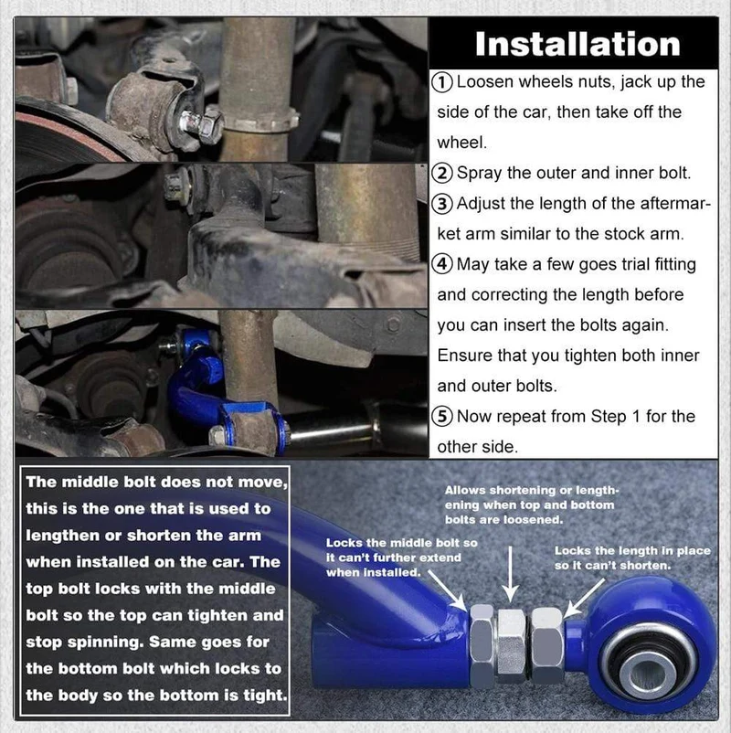PQY - Zugstange blau für 95–98 240SX S14 S15 R33 hinten verstellbarer Sturz-Querlenkersatz, Aufhängung PQY9817