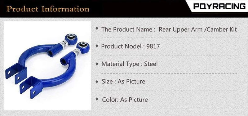 PQY - Zugstange blau für 95–98 240SX S14 S15 R33 hinten verstellbarer Sturz-Querlenkersatz, Aufhängung PQY9817