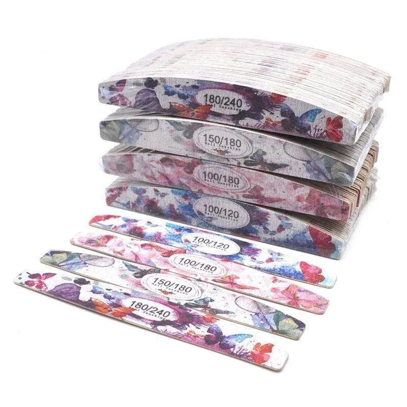 50 Teile/los Starke Holz Nagelfeilen Puffer Schmirgelbrett Rand Nägel Datei 100/120/150/180/240 Zubehör Salon Pediküre Werkzeuge