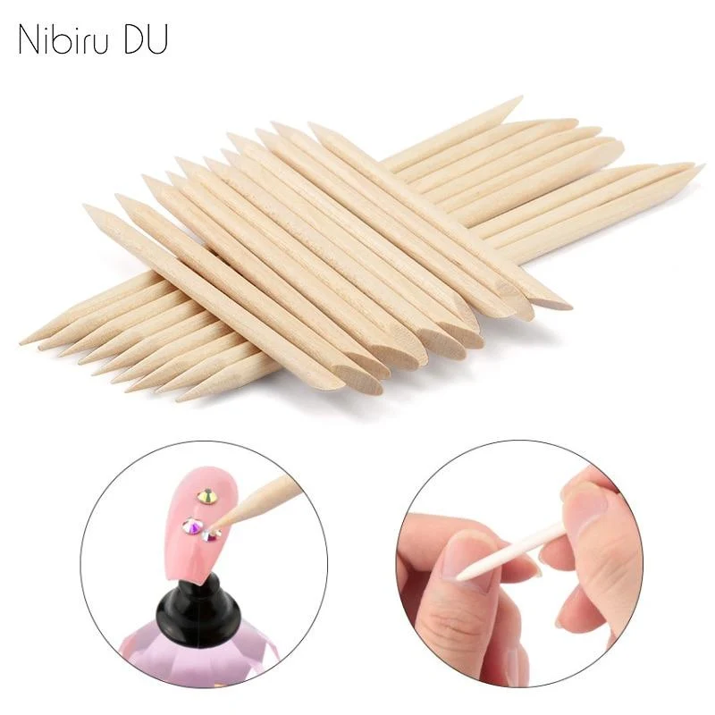 50/100 Stück Nagelhautschieber aus Holz, Nagelkunst-Design, orange Holzstäbchen, Strass-Punktur-Entfernung, Maniküre- und Pediküre-Pflegewerkzeuge