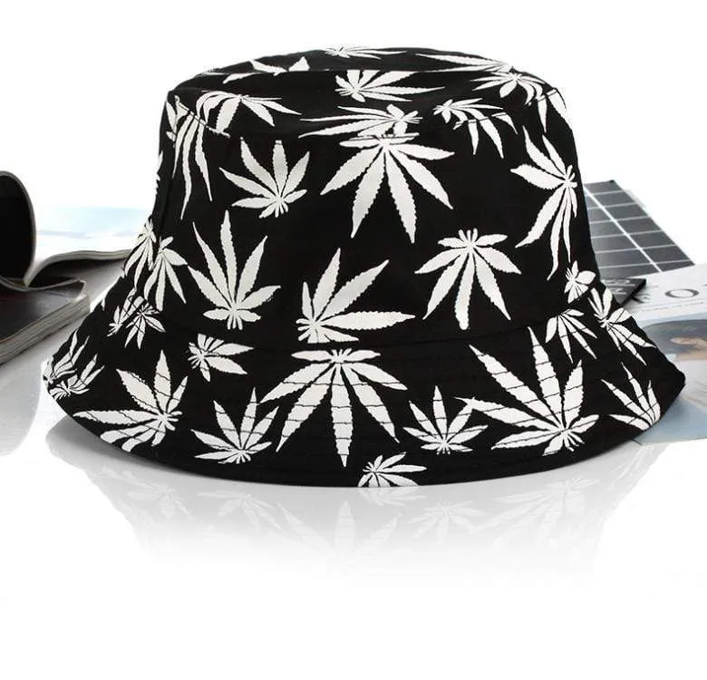 Blatt Panama Eimer Hut Frauen Männer Hip Hop Cap Paar Sommer Baumwolle Angeln Hut Sonne Flache Top Fischer Hüte Caps boonie Geschenk