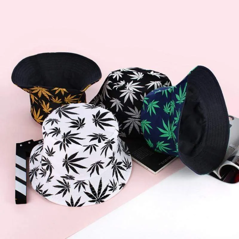 Blatt Panama Eimer Hut Frauen Männer Hip Hop Cap Paar Sommer Baumwolle Angeln Hut Sonne Flache Top Fischer Hüte Caps boonie Geschenk