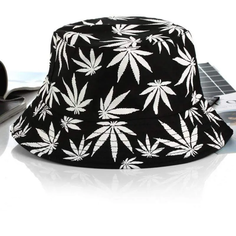 Blatt Panama Eimer Hut Frauen Männer Hip Hop Cap Paar Sommer Baumwolle Angeln Hut Sonne Flache Top Fischer Hüte Caps boonie Geschenk