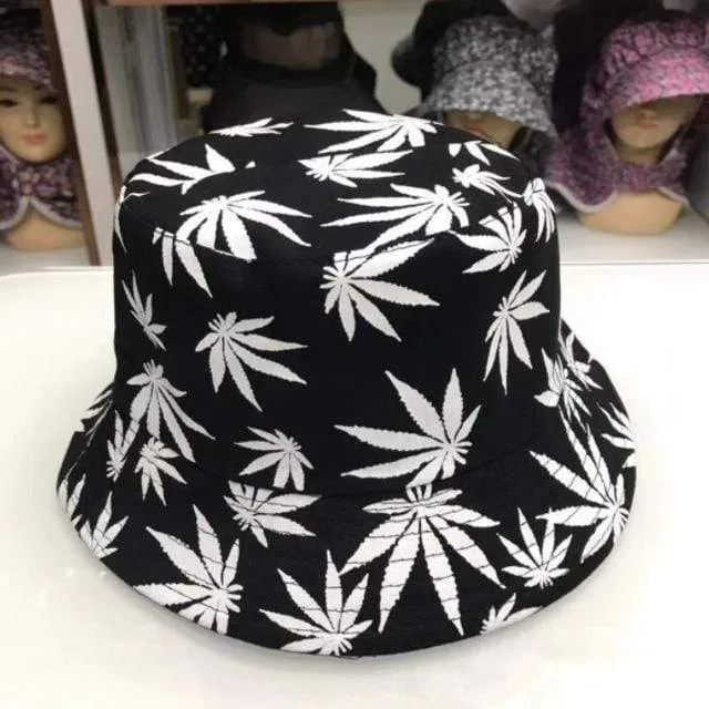 Blatt Panama Eimer Hut Frauen Männer Hip Hop Cap Paar Sommer Baumwolle Angeln Hut Sonne Flache Top Fischer Hüte Caps boonie Geschenk