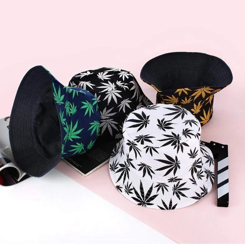Blatt Panama Eimer Hut Frauen Männer Hip Hop Cap Paar Sommer Baumwolle Angeln Hut Sonne Flache Top Fischer Hüte Caps boonie Geschenk