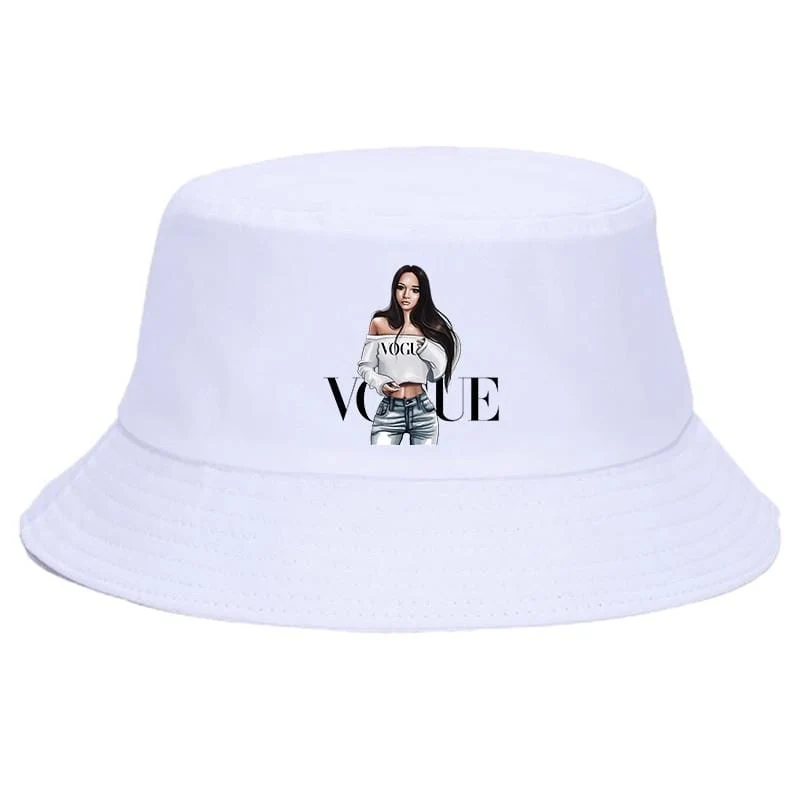 Damen Herren New Vogue Graphic Tee Süße Panama Bucket Cap Das Design Flaches Visier Fischerhut 90er Mädchen Sonnenhut