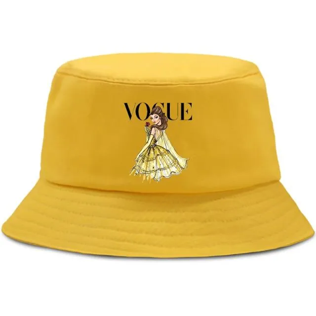Damen Herren New Vogue Graphic Tee Süße Panama Bucket Cap Das Design Flaches Visier Fischerhut 90er Mädchen Sonnenhut