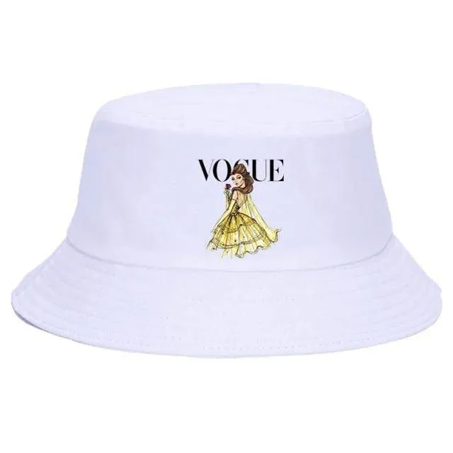 Damen Herren New Vogue Graphic Tee Süße Panama Bucket Cap Das Design Flaches Visier Fischerhut 90er Mädchen Sonnenhut