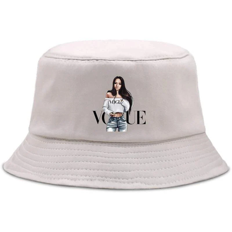 Damen Herren New Vogue Graphic Tee Süße Panama Bucket Cap Das Design Flaches Visier Fischerhut 90er Mädchen Sonnenhut