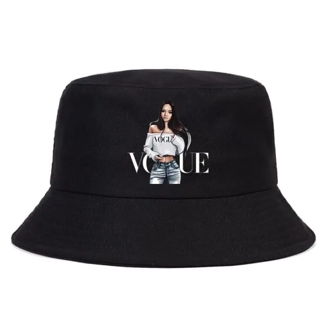 Damen Herren New Vogue Graphic Tee Süße Panama Bucket Cap Das Design Flaches Visier Fischerhut 90er Mädchen Sonnenhut