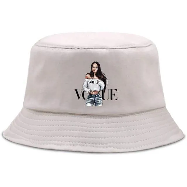 Damen Herren New Vogue Graphic Tee Süße Panama Bucket Cap Das Design Flaches Visier Fischerhut 90er Mädchen Sonnenhut